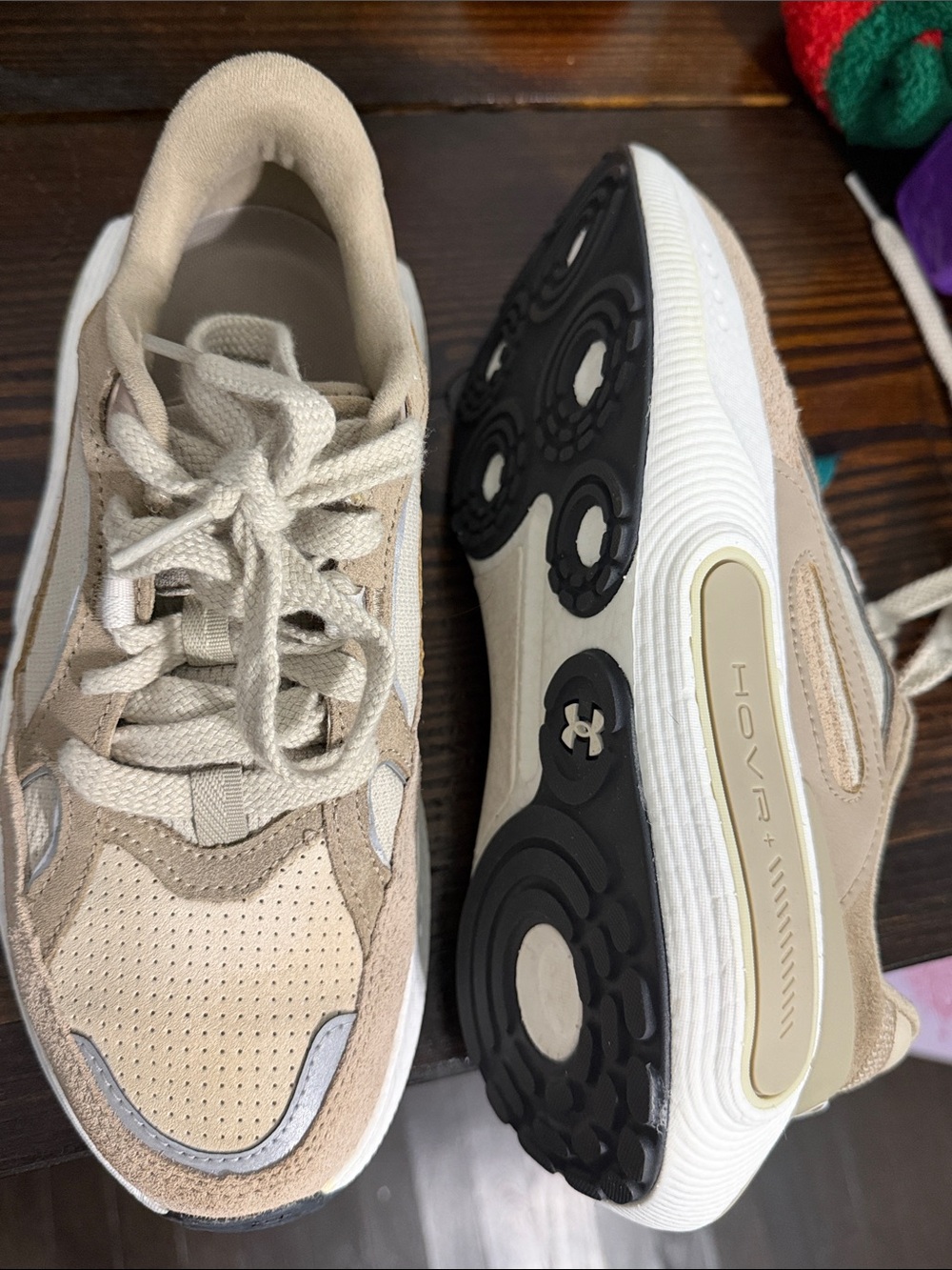 Under Armour Beige and Cream HOVR Running Sneakers